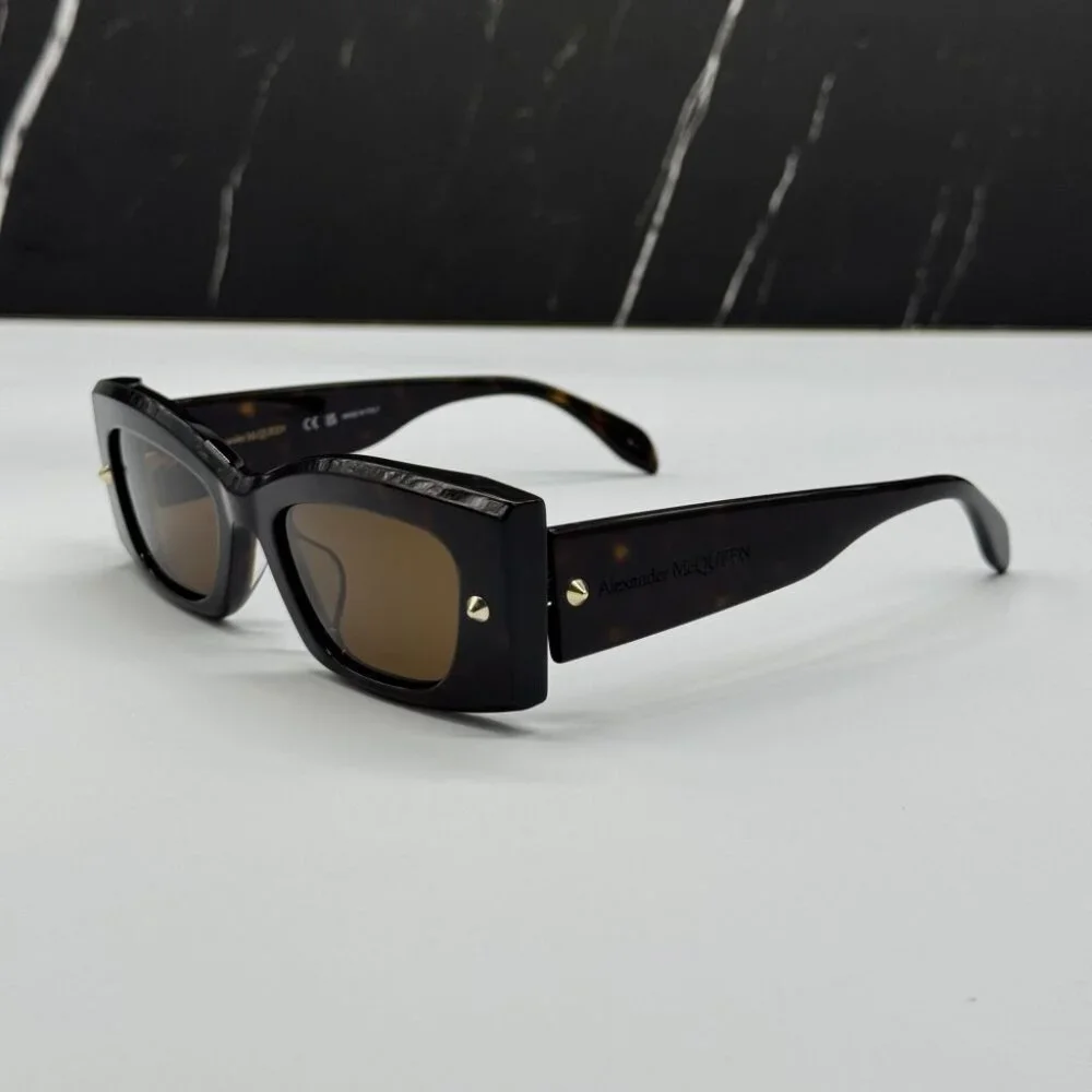 NEW AM0426S 002 ALEXANDER MCQUEEN HAVANA SQUARE UNISEX SUNGLASSES